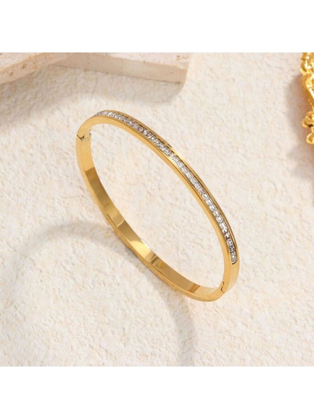 18K Gold Plated Zircon Bangle Bracelet | Waterproof, Tarnish Resistant S/S